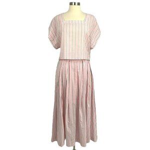 Mable Size S Sydney Square Neck Top & Skirt Set Pink Grey Stripe 100% Cotton